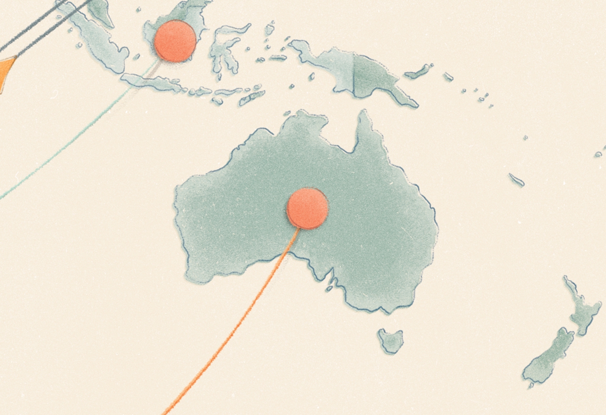An extract from an illustrated map showing Australia.